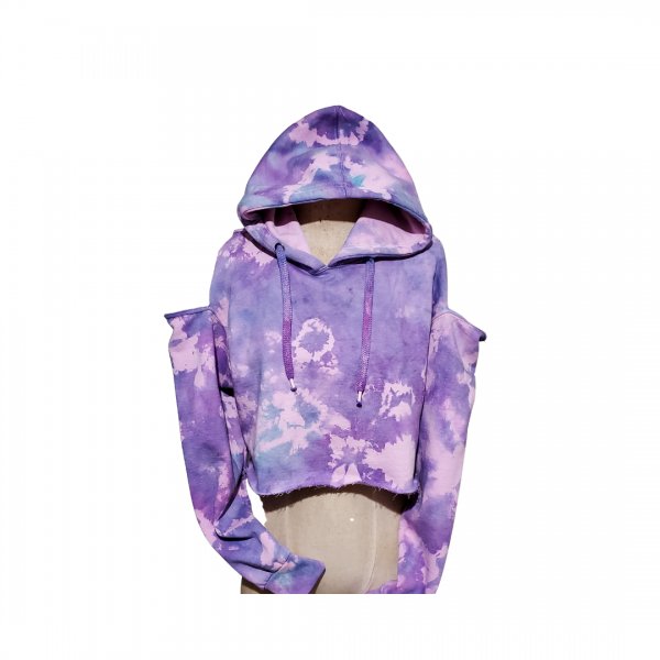 A purple jacket with flowers on it